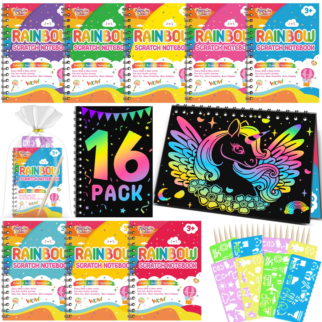 Foto 2 pulgar | Libreta Scratch Art Party Favors Feredo Kids Rainbow, Paquete De 16 - Venta Internacional.