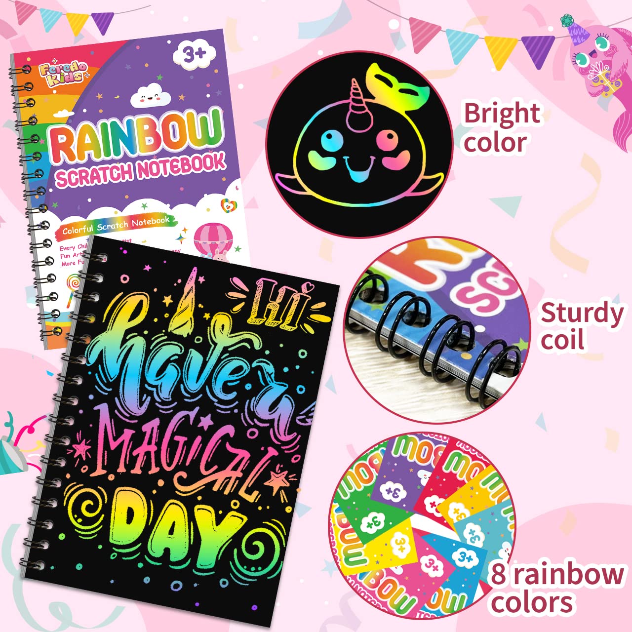 Foto 5 pulgar | Libreta Scratch Art Party Favors Feredo Kids Rainbow, Paquete De 16 - Venta Internacional.