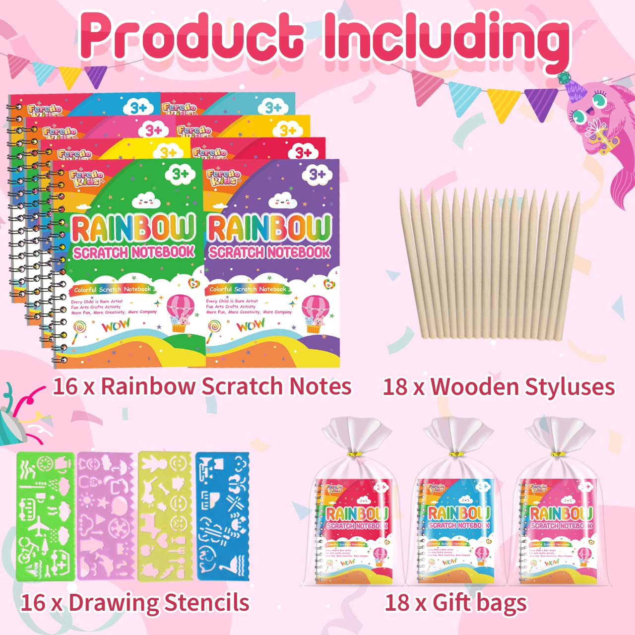 Foto 7 pulgar | Libreta Scratch Art Party Favors Feredo Kids Rainbow, Paquete De 16 - Venta Internacional.