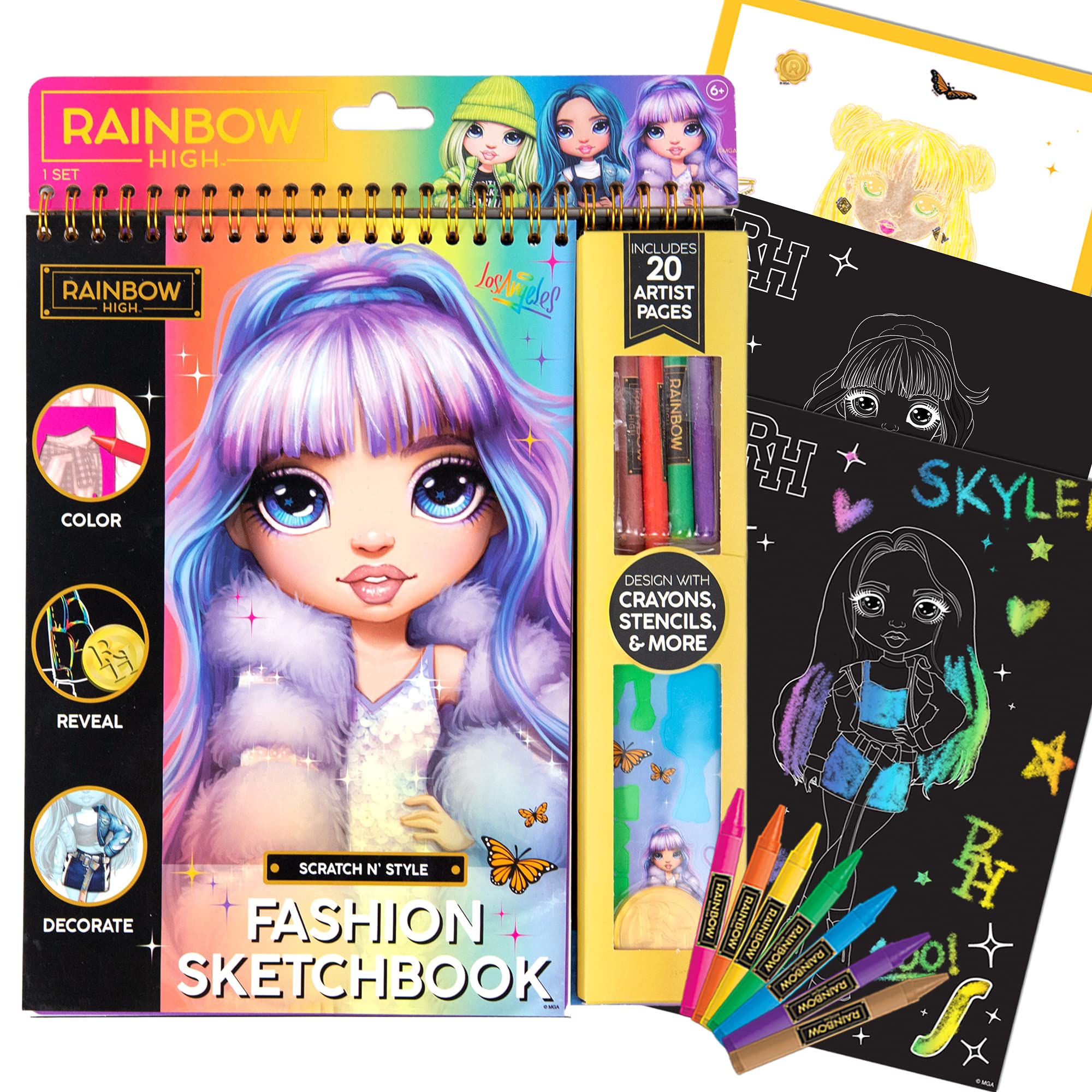 Cuaderno De Bocetos Moderno Rainbow High Scratch 'n Style Con Plantillas - Venta Internacional.