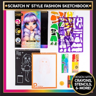 Foto 2 | Cuaderno De Bocetos Moderno Rainbow High Scratch 'n Style Con Plantillas - Venta Internacional.