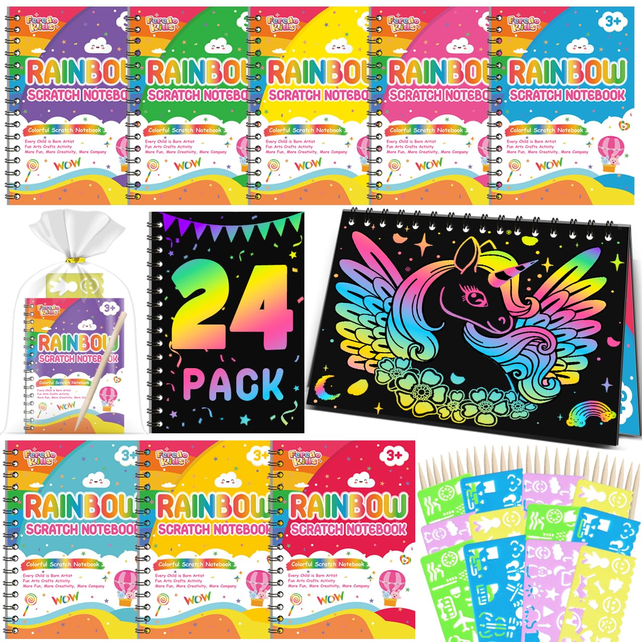 Foto 2 pulgar | Libreta Scratch Art Party Favors Feredo Kids Rainbow, Paquete De 24 - Venta Internacional.