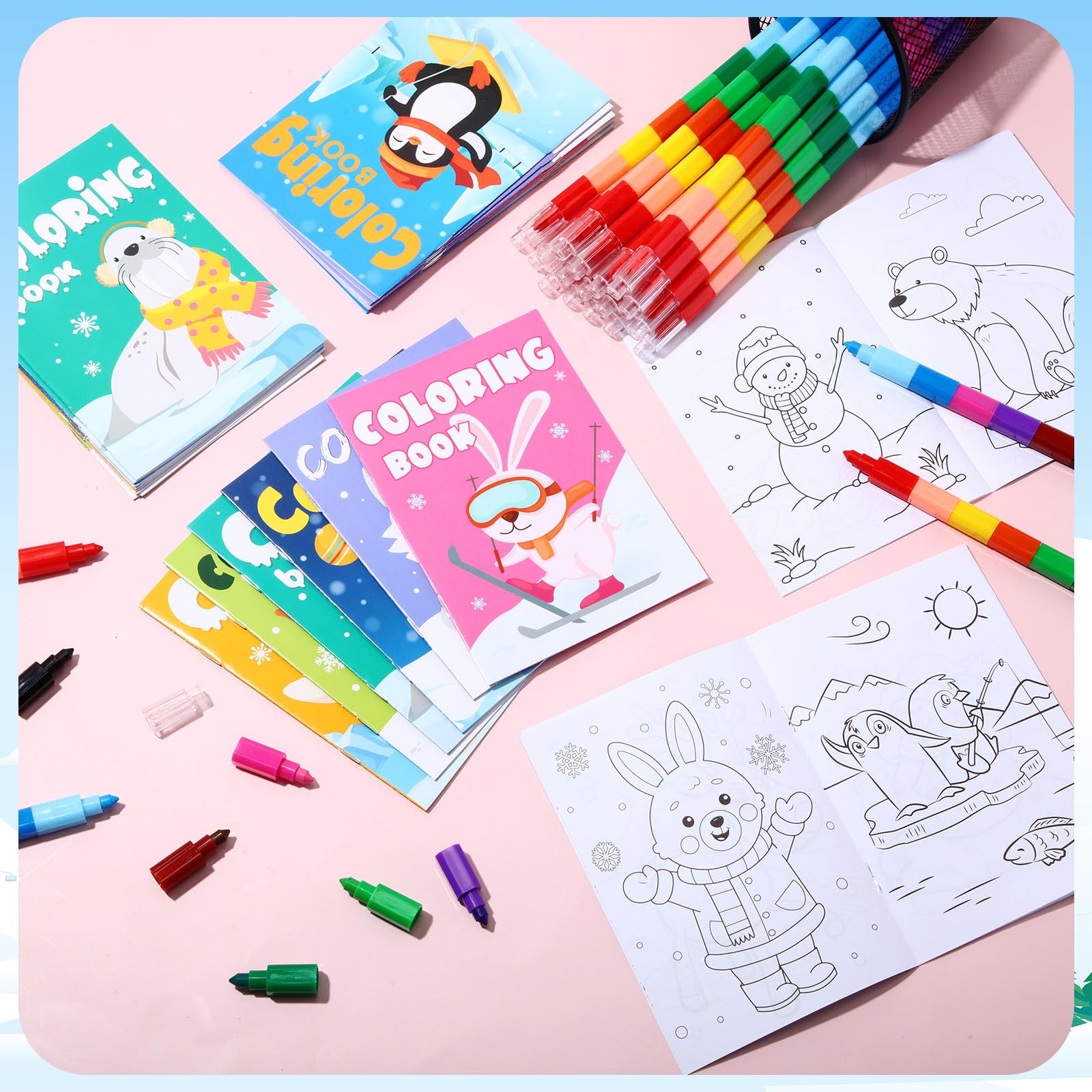 Foto 4 | Libros Para Colorear Funrous Winter Con Crayones Apilables, 24 Juegos - Venta Internacional.