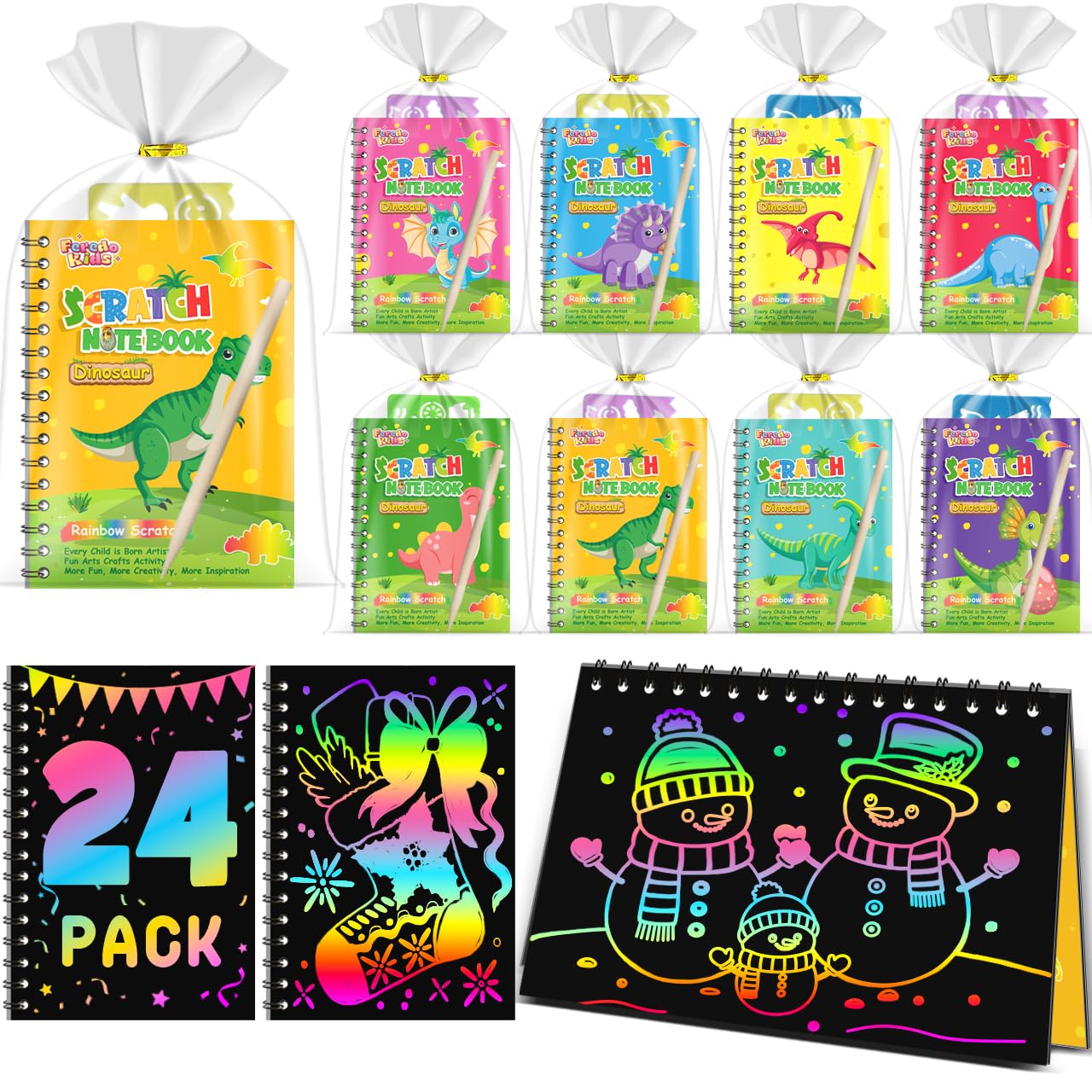Foto 2 pulgar | Cuaderno Party Favors Scratch Art Para Niños, Paquete De 24 Unidades, Diseño De Dinosaurios - Venta Internacional.