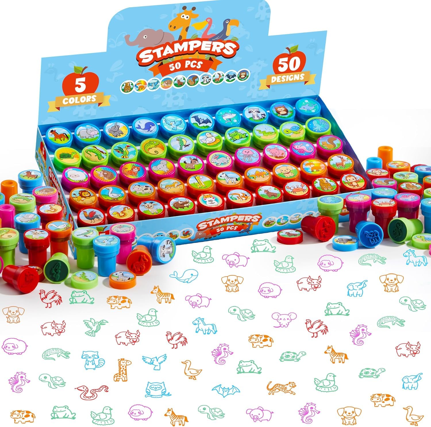 Juego De Sellos Joyin Animal  50 Unidades  Para Niños  Con 50 Diseños Diferentes - Venta Internacional.