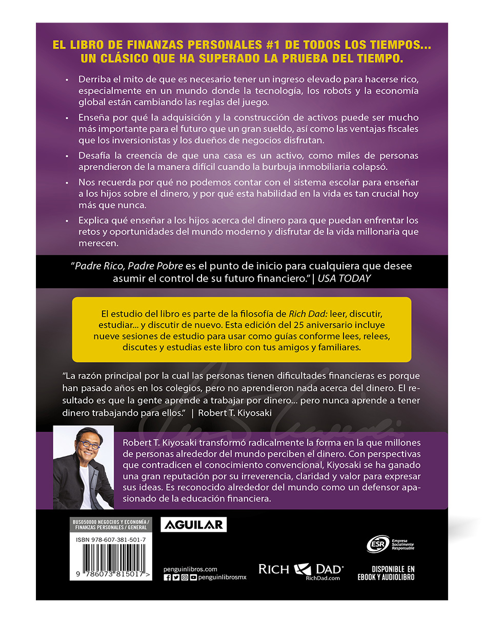 Foto 3 pulgar | Libro Padre Rico, Padre Pobre Edición 25 Aniversario Editorial Aguilar Autor Robert T. Kiyosaki