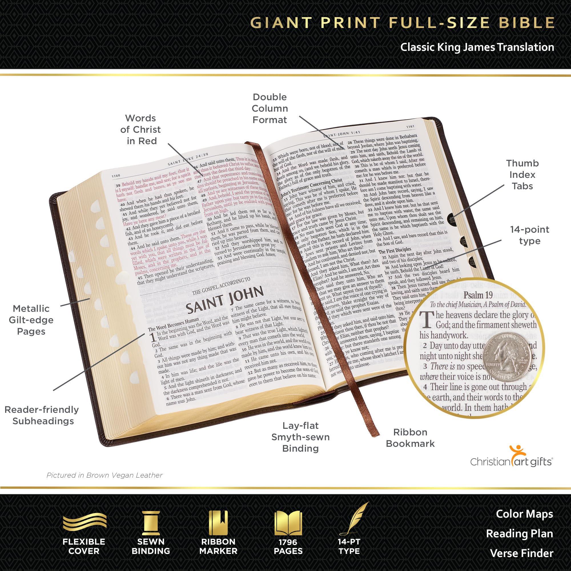 Foto 3 pulgar | Libro Christian Art Gifts Kjv Holy Bible Con Estampado Gigante De Piel - Venta Internacional.