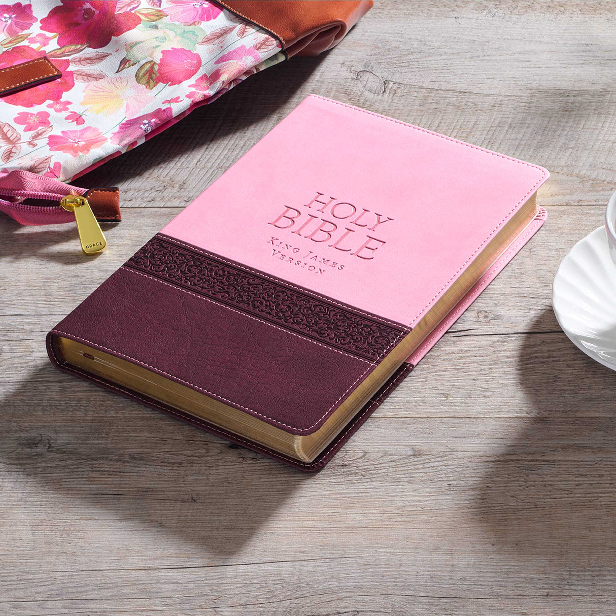 Foto 6 | Bible Christian Art Gifts Kjv, Impresión Delgada De Gran Tamaño, Rosa Y Marrón - Venta Internacional.