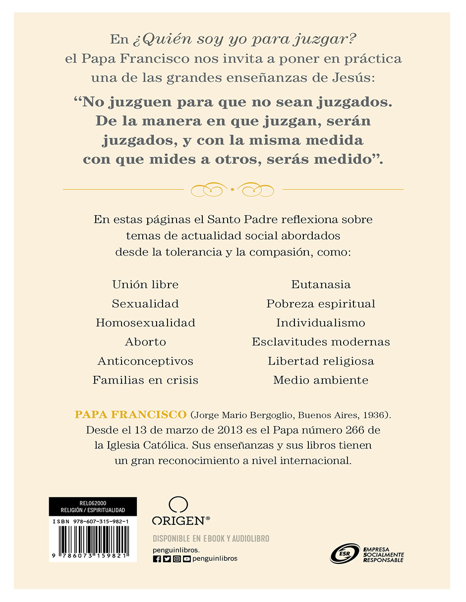 Foto 2 | Libro ¿Quién soy yo para Juzgar? Editorial Origen Autor Papa Francisco