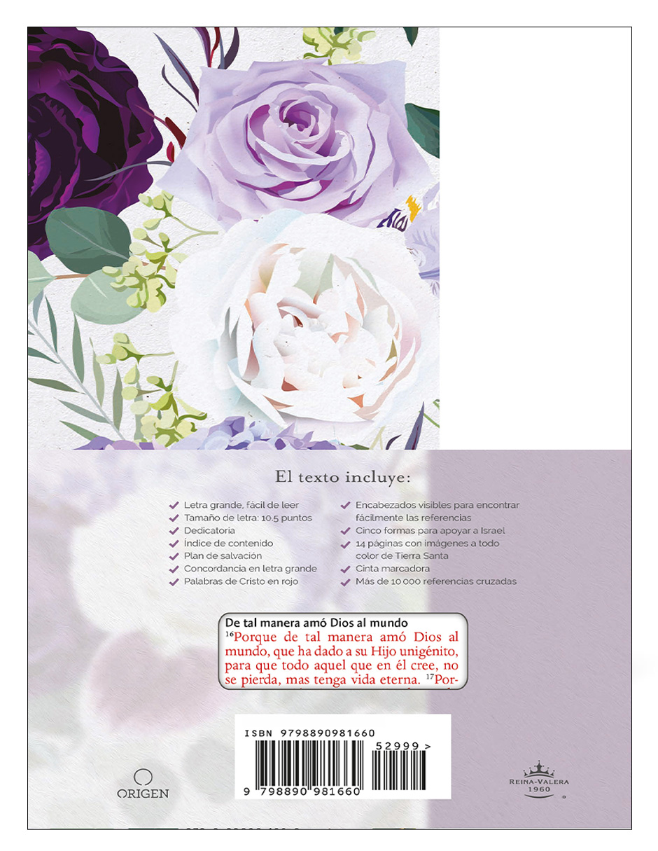 Foto 2 | “biblia Rvr 1960 Tamaño Manual – Ultradelgada  Letra Grande  Tapa Dura Con Tela Morada Y Flores  Índice  Im