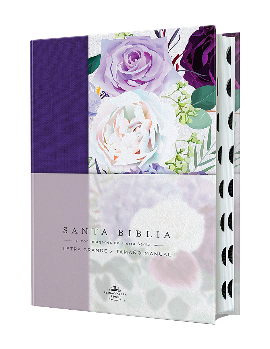 Foto 4 pulgar | “biblia Rvr 1960 Tamaño Manual – Ultradelgada  Letra Grande  Tapa Dura Con Tela Morada Y Flores  Índice  Im