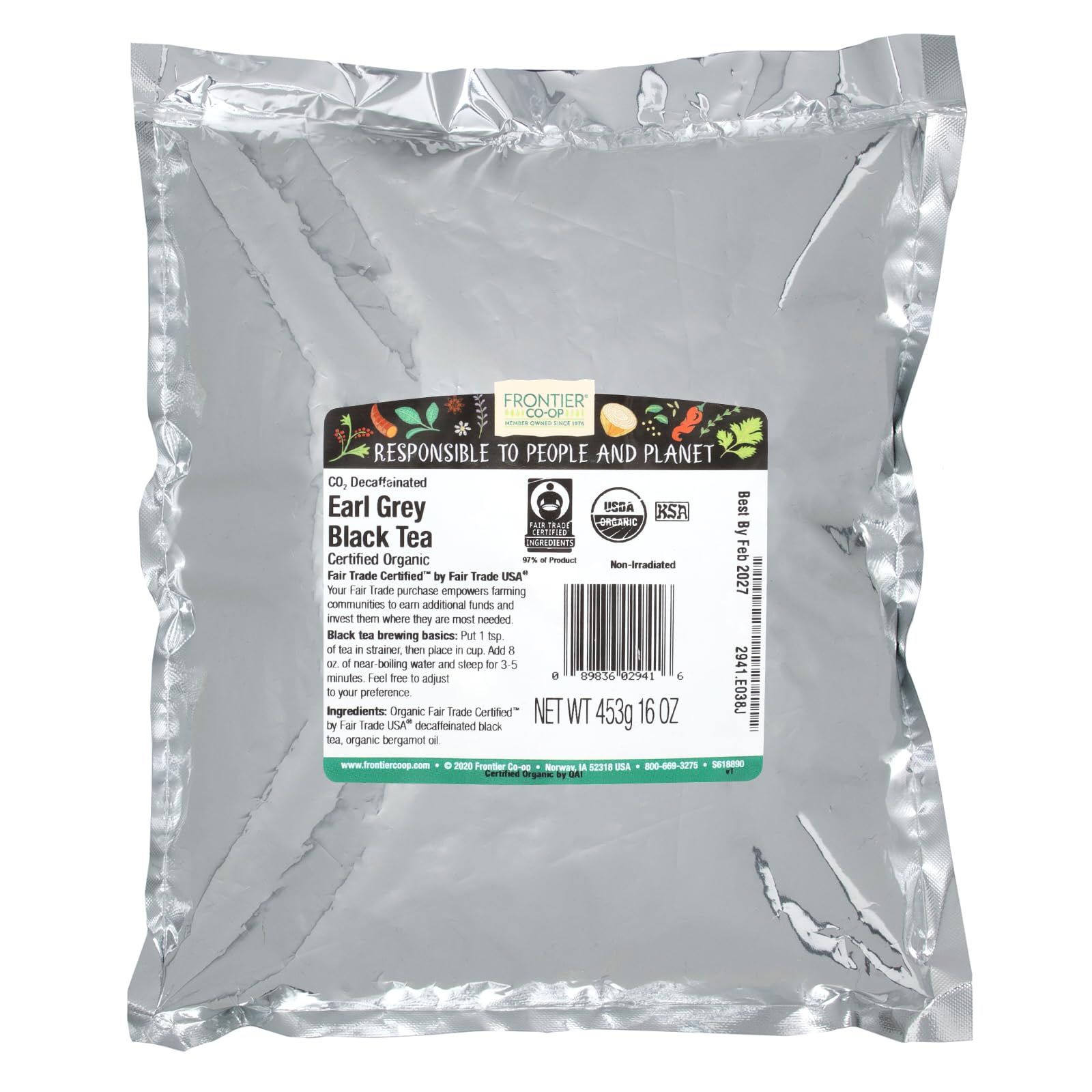 Foto 2 | Tea Frontier Co-op Earl Grey, Co2, Descafeinado, Orgánico, Comercio Justo, 454 G - Venta Internacional.