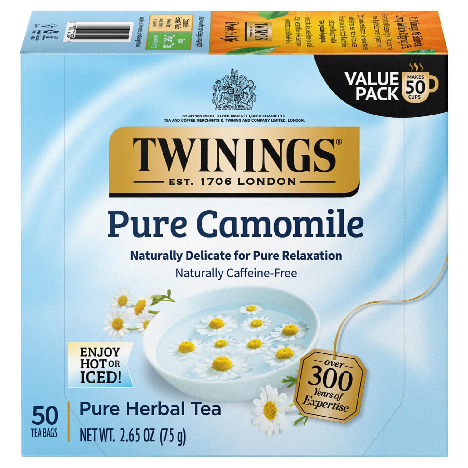 50 Bolsitas De Té Herbal Twinings Pure Camomile  Envueltas Individualmente - Venta Internacional.