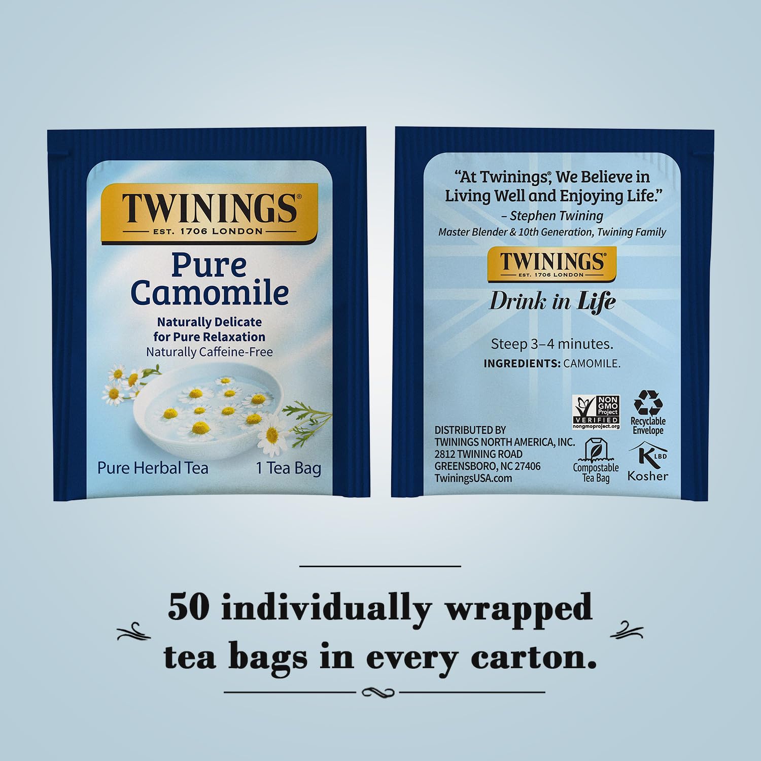 Foto 3 pulgar | 50 Bolsitas De Té Herbal Twinings Pure Camomile  Envueltas Individualmente - Venta Internacional.
