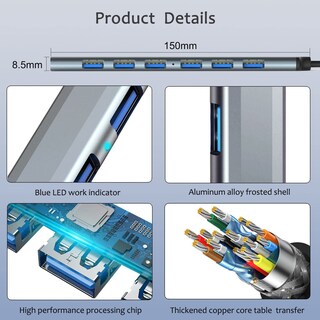 Foto 6 | Divisor Usb Usb 3.0 De 7 Puertos Vienon, Aluminio, Divisor Usb Para Ordenador Portátil - Venta Internacional.