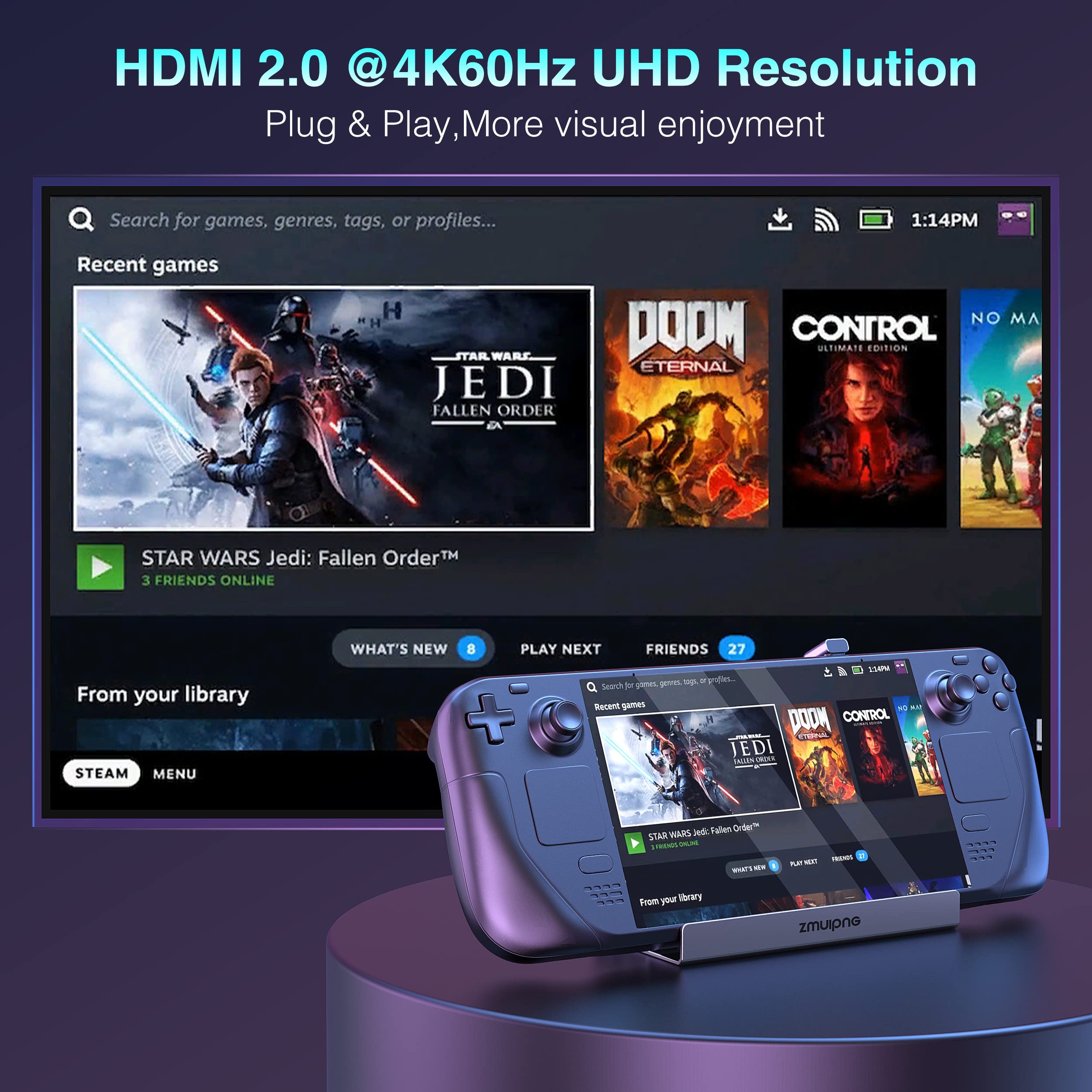 Foto 3 | Estación de Acoplamiento Zmuipng Steam Deck 6 en 1 HDMI 4K @60hz 100w - Venta Internacional