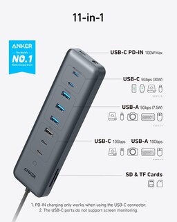 Foto 2 | Hub Usb-c Anker 11 En 1 De 10 Gbps De Datos Con 4 Puertos Usb-a Y 4 Usb-c - Venta Internacional