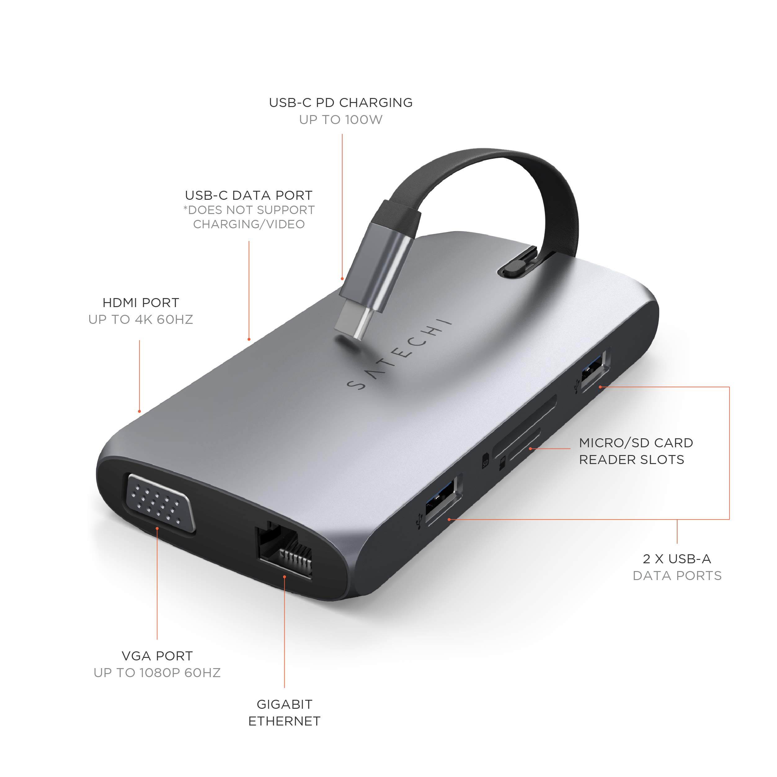 Foto 2 | Adaptador Multipuerto Usb C Hub Satechi 9 En 1 Con Hdmi 4k De 100 W - Venta Internacional.