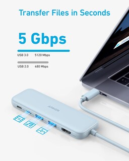 Foto 4 | Hub Usb-c Anker 332 5 En 1 Con Hdmi 4k, Puertos Usb-c/a De 5 Gbps, Azul - Venta Internacional.