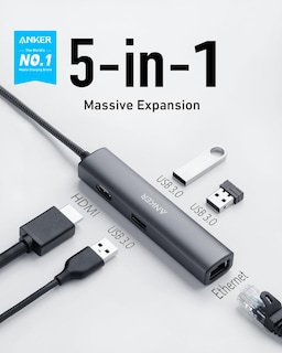 Foto 2 | Adaptador Usb C Hub Anker 5 En 1 Con Puerto Hdmi Y Ethernet 4k - Venta Internacional.