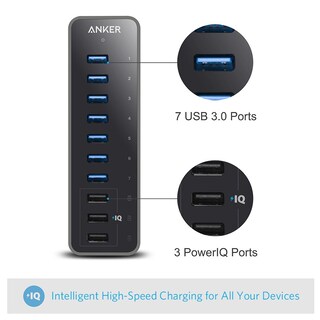 Foto 2 | Hub De Datos Anker De 10 Puertos, 60 W, Con 7 Puertos Usb 3.0 Y 3 Cargadores Poweriq - Venta Internacional.