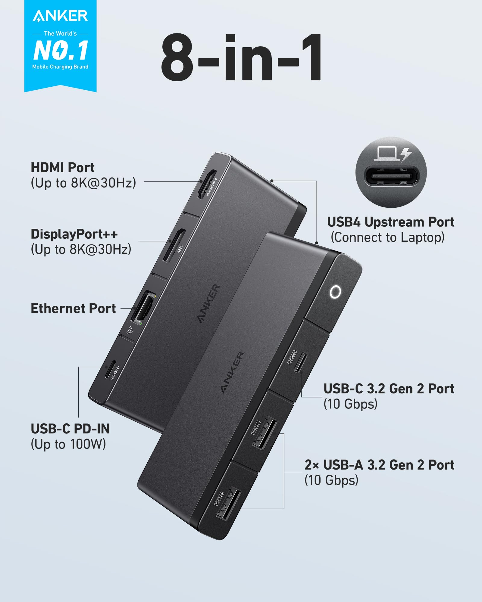 Foto 3 pulgar | Hub Usb-c Anker 556 Usb4 8 En 1 Con Cable De 0,5 M De 10 Gbps Negro - Venta Internacional.