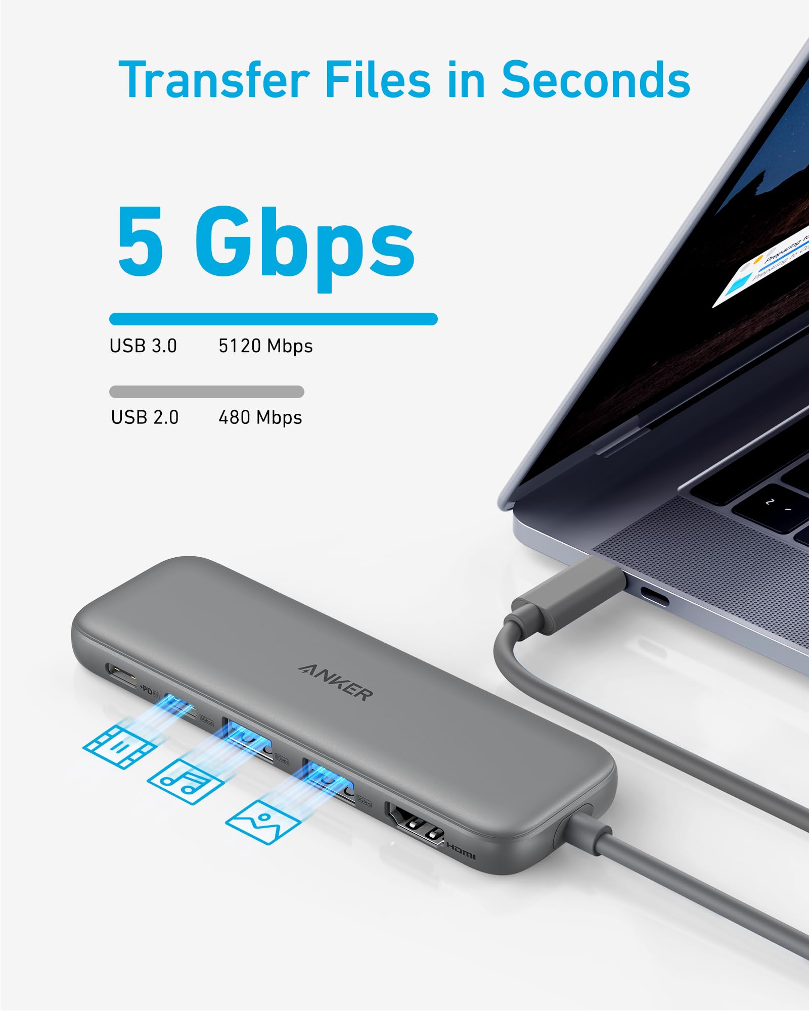 Foto 5 pulgar | Hub Usb-c Anker 332 5 En 1 Con Hdmi 4k, Puertos Usb-c/a De 5 Gbps, Gris - Venta Internacional.