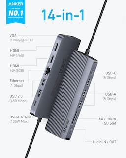 Foto 2 | Estación De Acoplamiento Anker Usb C 14 En 1 Con Hdmi 4k Y Pd De 100 W - Venta Internacional.