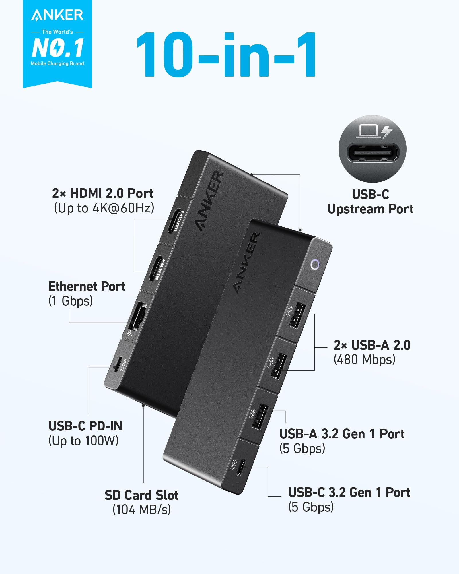 Foto 2 | Hub Usb C Anker 10 En 1 Con Suministro De Energía De 100 W, Hdmi Dual 4k - Venta Internacional.