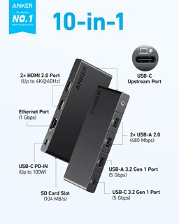 Foto 2 | Hub Usb C Anker 10 En 1 Con Suministro De Energía De 100 W, Hdmi Dual 4k - Venta Internacional.