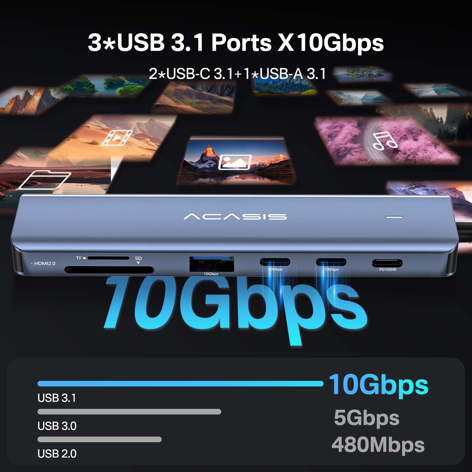 Foto 3 | Divisor Usb C Acasis 7 En 1 Con 4k @60hz Hdmi 100 W Pd - Venta Internacional.