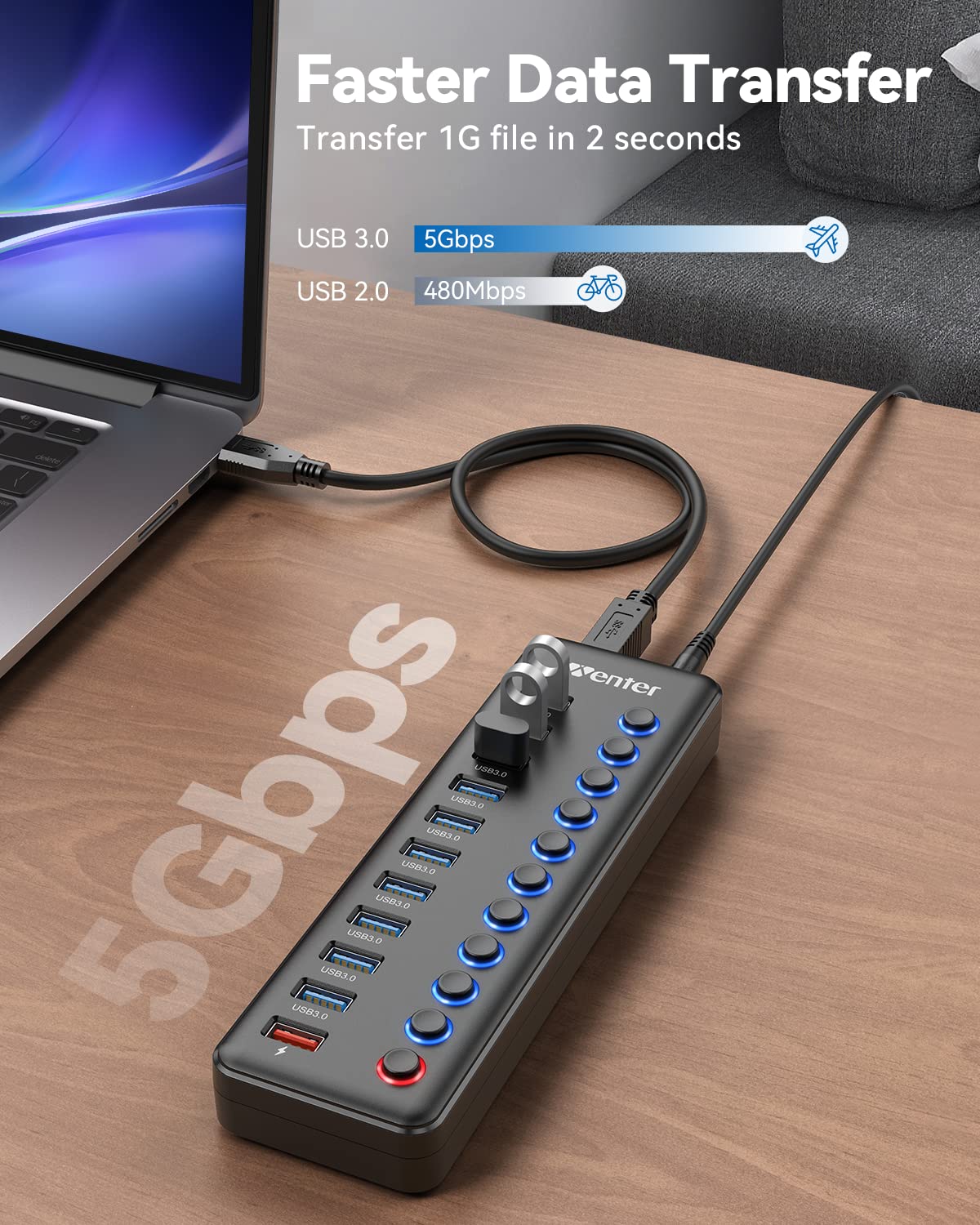 Foto 3 | Hub Usb Wenter Usb 3.0 De 11 Puertos Con 10 Puertos De Datos Y 1 De Carga - Venta Internacional.