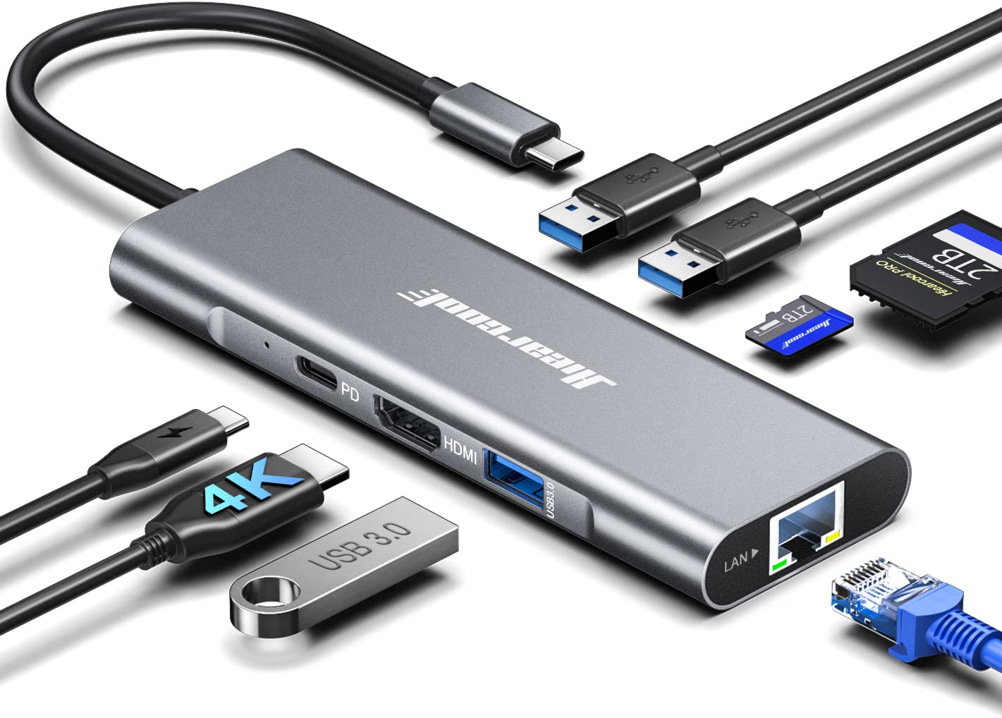 Foto 2 pulgar | Hub USB-C Ethernet Hiearcool 8 en 1 con HDMI 4K @60 para MacBook Pro - Venta Internacional