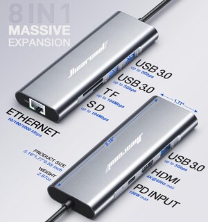Foto 5 | Hub USB-C Ethernet Hiearcool 8 en 1 con HDMI 4K @60 para MacBook Pro - Venta Internacional