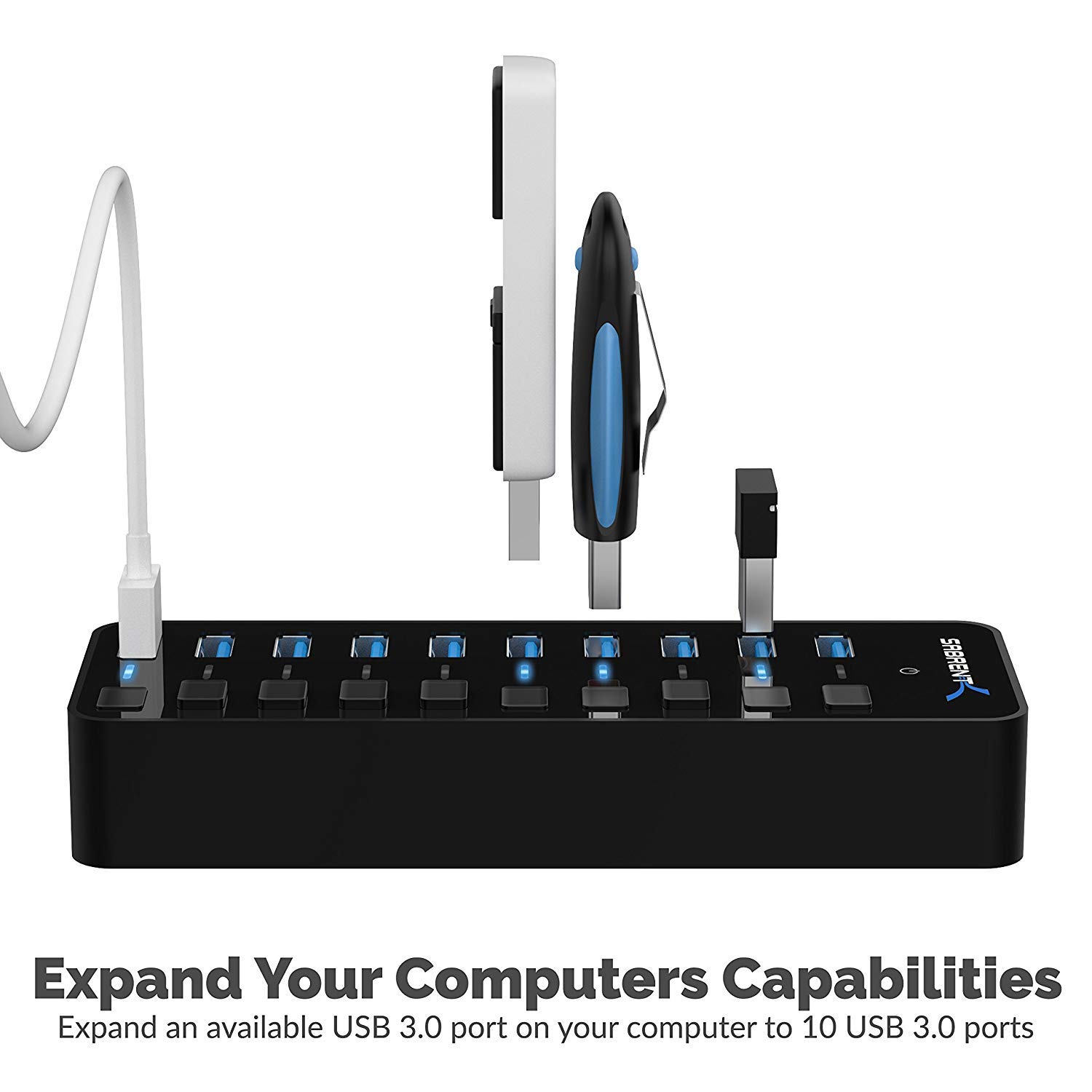 Foto 3 pulgar | Hub Usb Sabrent De 10 Puertos Y 60 W Con Interruptores De Alimentación Y Led Hb-bu10 - Venta Internacional.