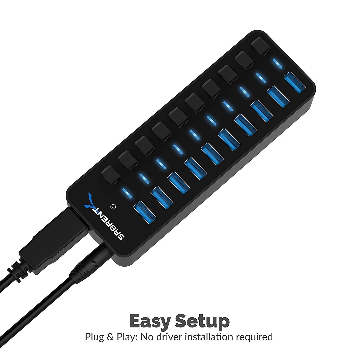 Foto 4 pulgar | Hub Usb Sabrent De 10 Puertos Y 60 W Con Interruptores De Alimentación Y Led Hb-bu10 - Venta Internacional.