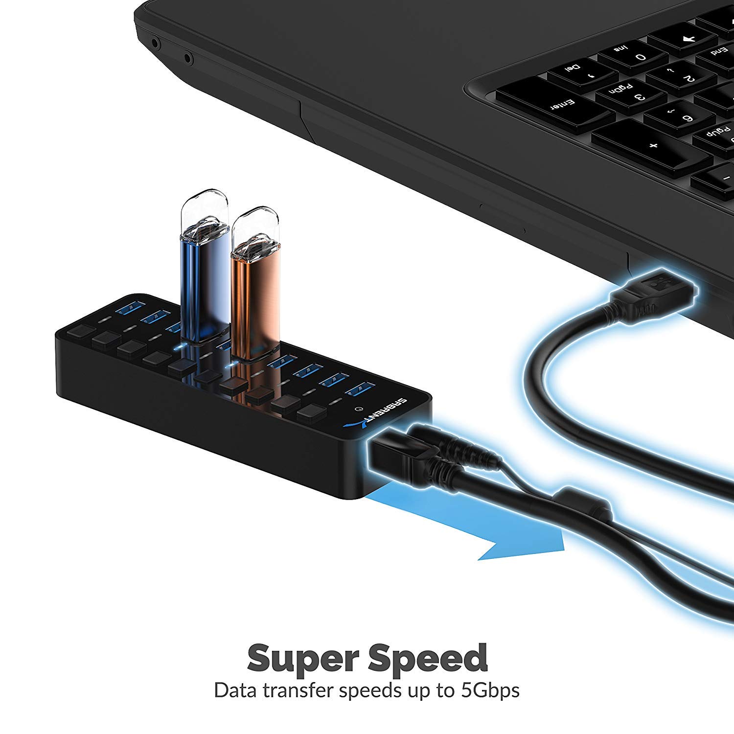 Foto 8 pulgar | Hub Usb Sabrent De 10 Puertos Y 60 W Con Interruptores De Alimentación Y Led Hb-bu10 - Venta Internacional.