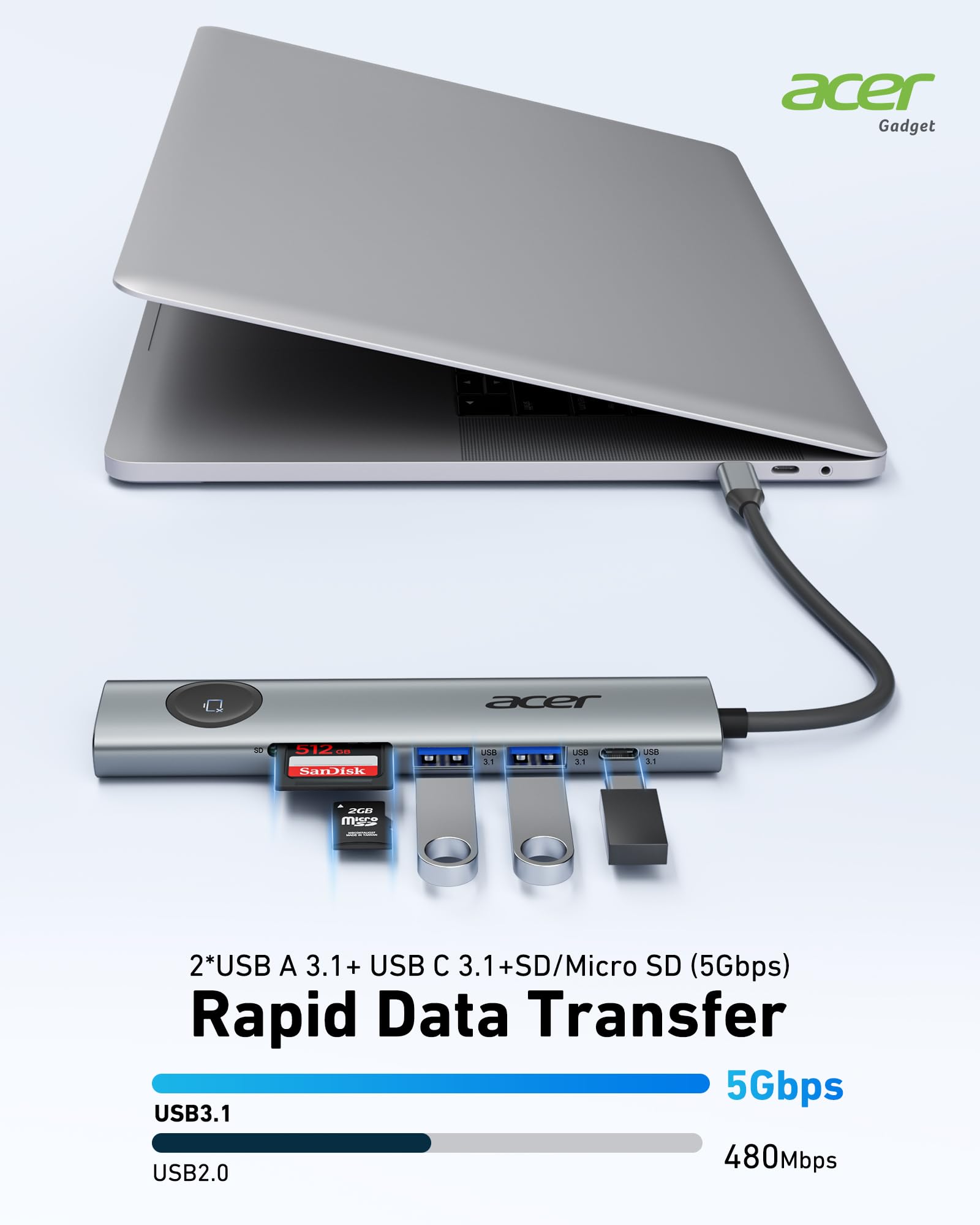 Foto 6 | Adaptador Multipuerto Usb-c Hub Acer 7 En 1 Con 4k @60hz Hdmi De 100 W - Venta Internacional.