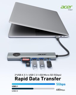 Foto 6 | Adaptador Multipuerto Usb-c Hub Acer 7 En 1 Con 4k @60hz Hdmi De 100 W - Venta Internacional.