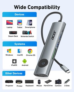 Foto 7 | Adaptador Multipuerto Usb-c Hub Acer 7 En 1 Con 4k @60hz Hdmi De 100 W - Venta Internacional.
