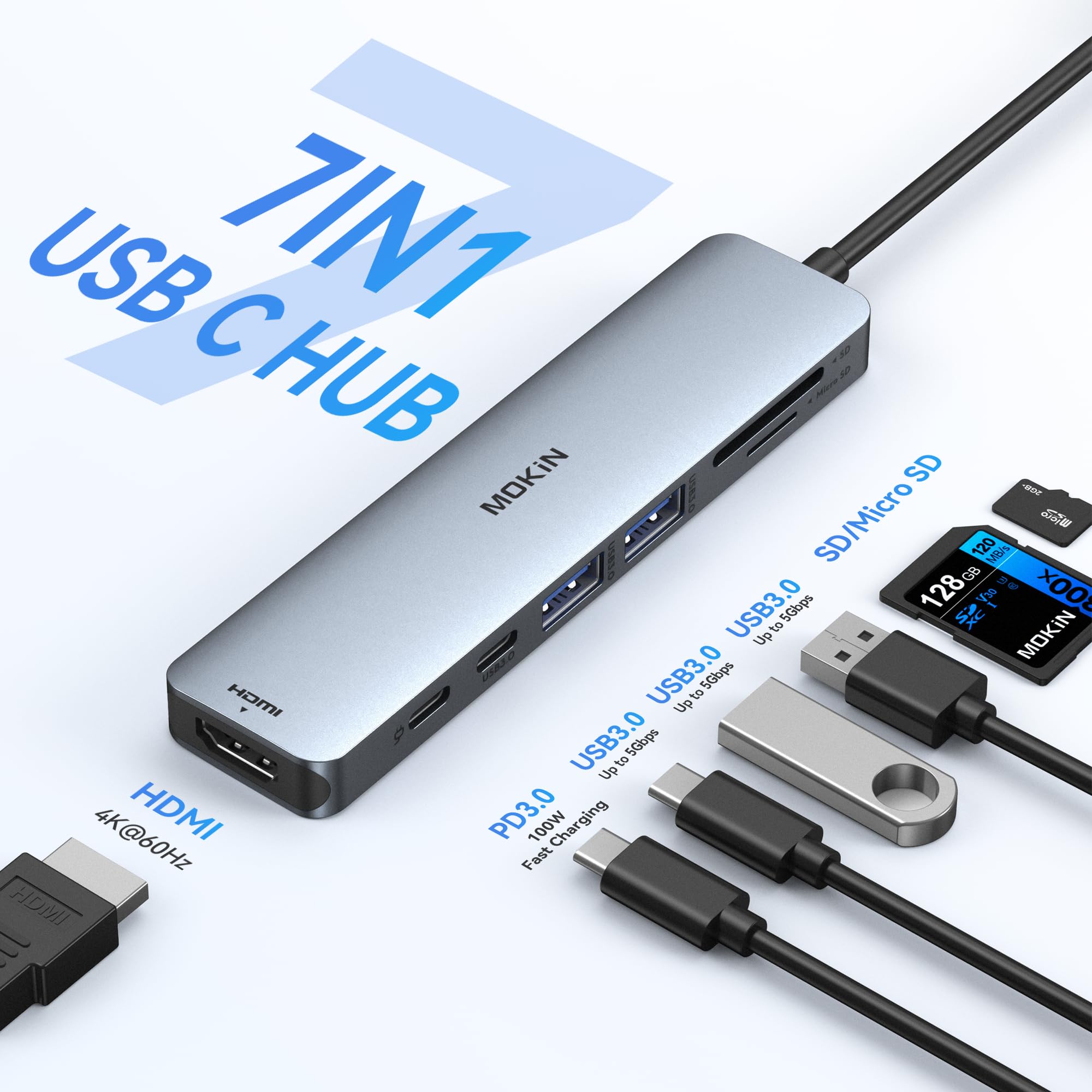 Foto 2 | Adaptador Hdmi Usb C Hub Mokin 7 En 1 Con Lector De Tarjetas Sd/tf 100w Pd - Venta Internacional.