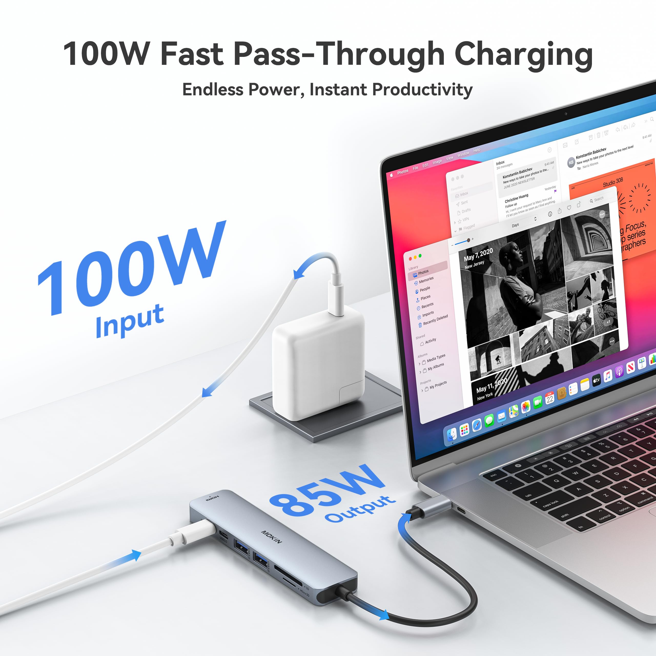 Foto 4 | Adaptador Hdmi Usb C Hub Mokin 7 En 1 Con Lector De Tarjetas Sd/tf 100w Pd - Venta Internacional.