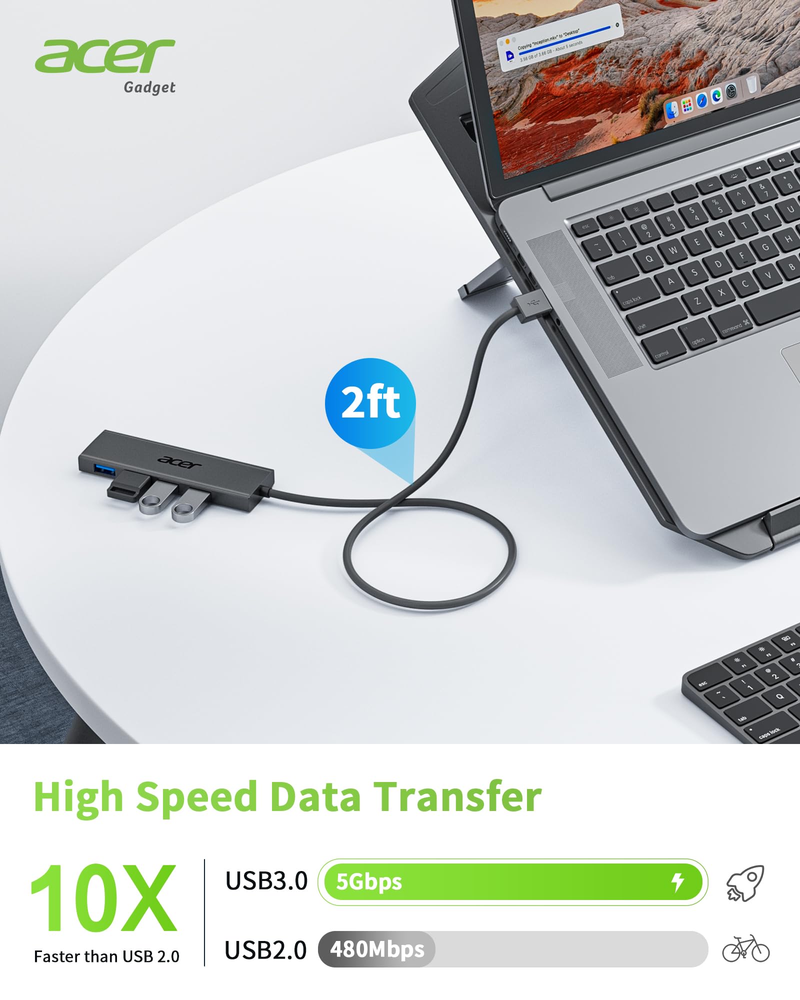 Foto 4 pulgar | Hub Usb Acer De 4 Puertos Usb 3.0 Con Puerto De Alimentación Usb C, Cable De 2 Pies - Venta Internacional.