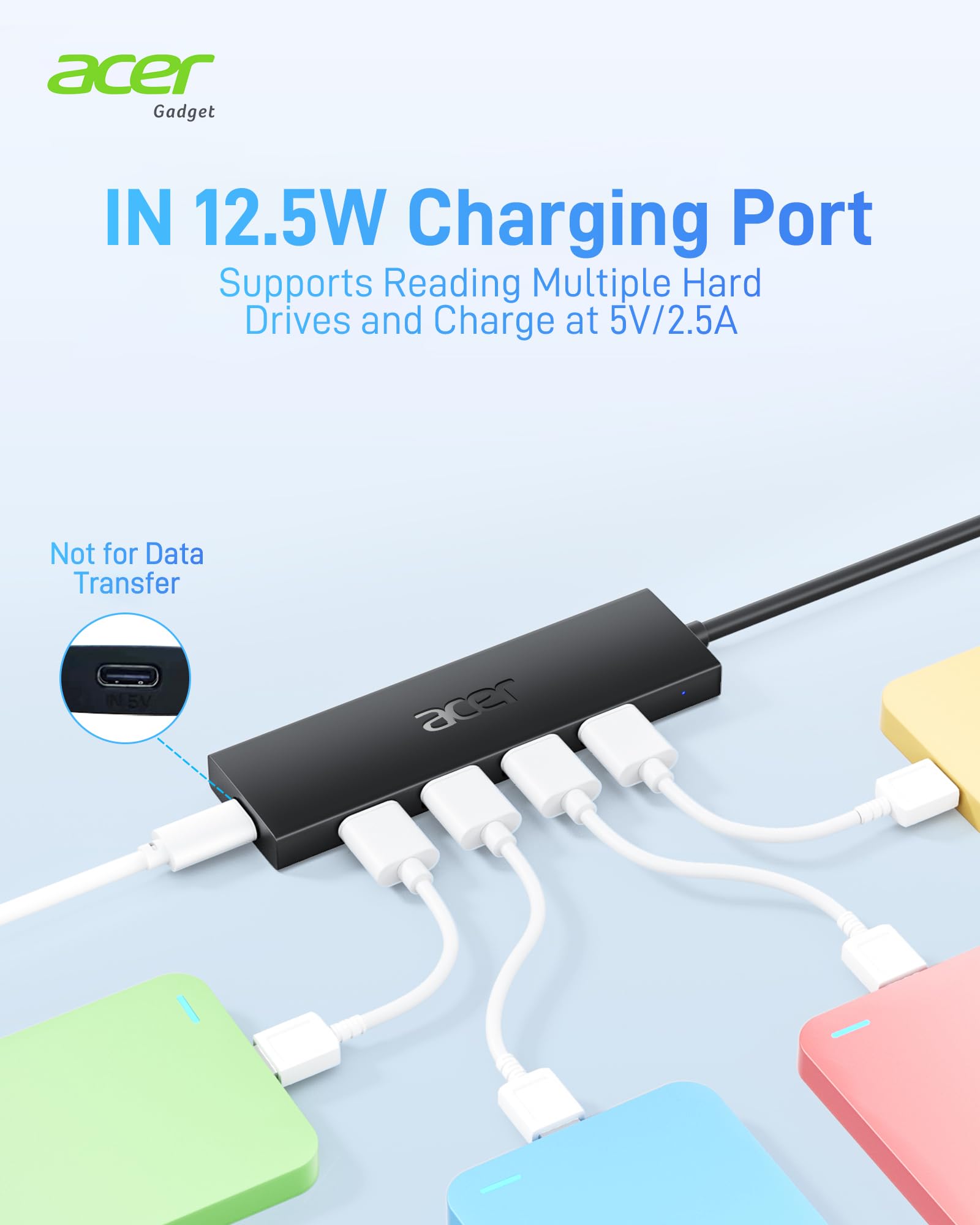 Foto 5 pulgar | Hub Usb Acer De 4 Puertos Usb 3.0 Con Puerto De Alimentación Usb C, Cable De 2 Pies - Venta Internacional.