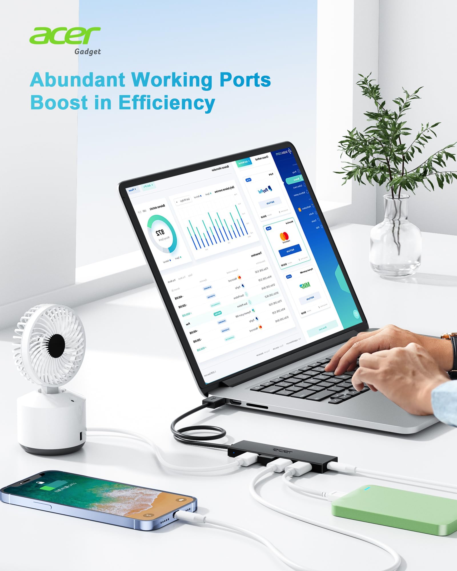 Foto 6 | Hub Usb Acer De 4 Puertos Usb 3.0 Con Puerto De Alimentación Usb C, Cable De 2 Pies - Venta Internacional.