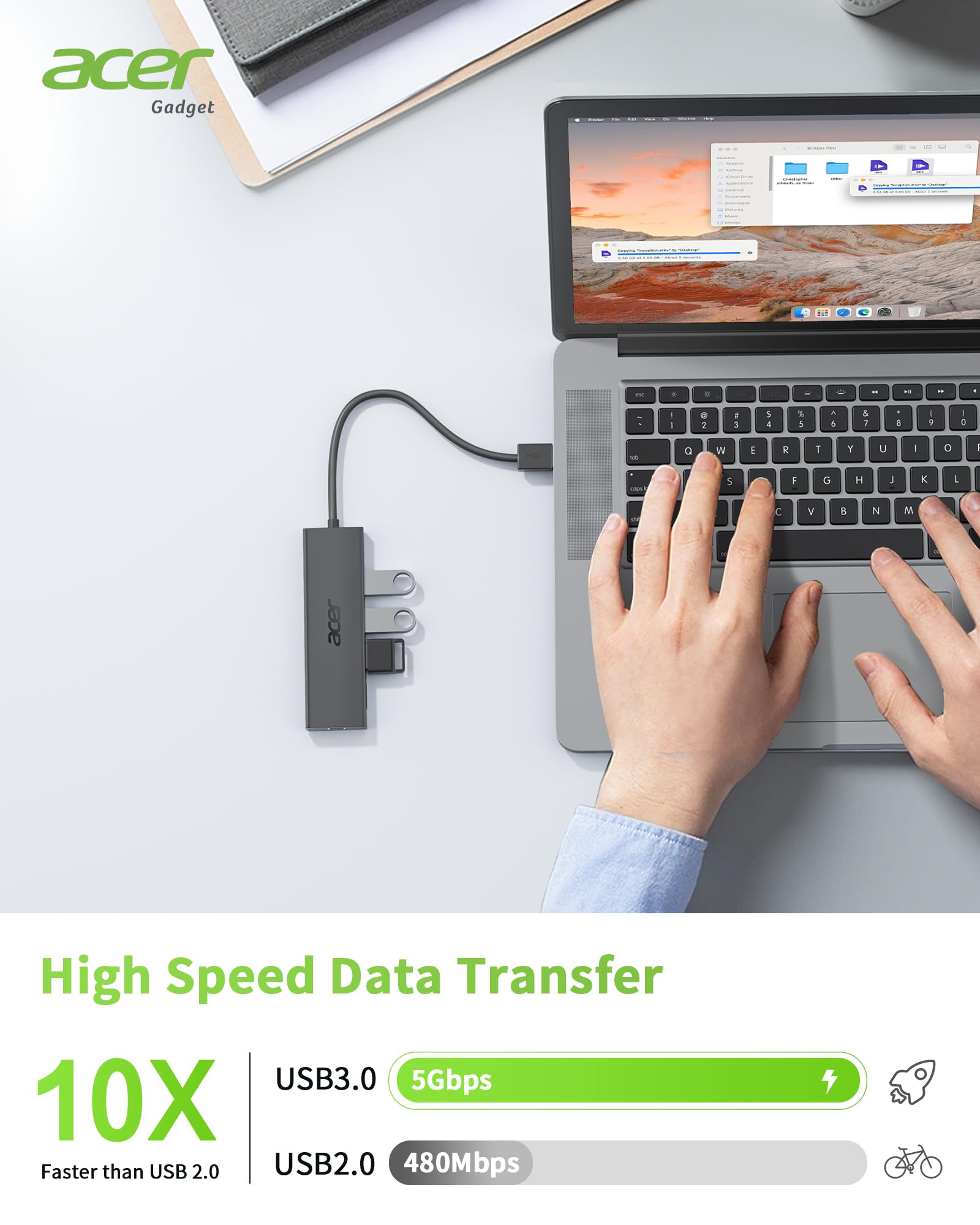 Foto 3 | Hub Usb Acer De 4 Puertos Usb 3.0 Con Puerto De Alimentación Tipo C Para Portátil - Venta Internacional.