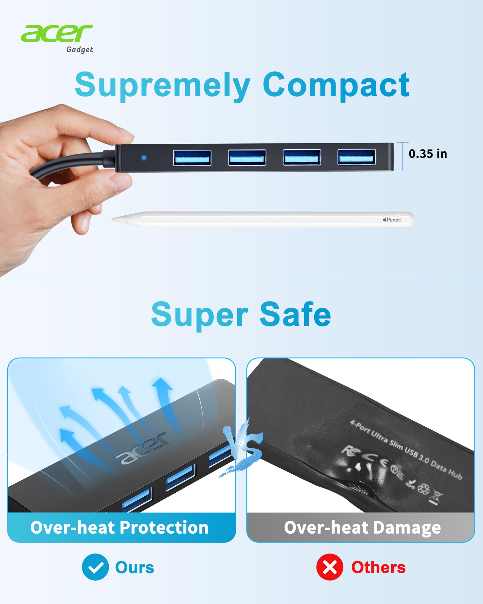 Foto 4 | Hub Usb Acer De 4 Puertos Usb 3.0 Con Puerto De Alimentación Tipo C Para Portátil - Venta Internacional.