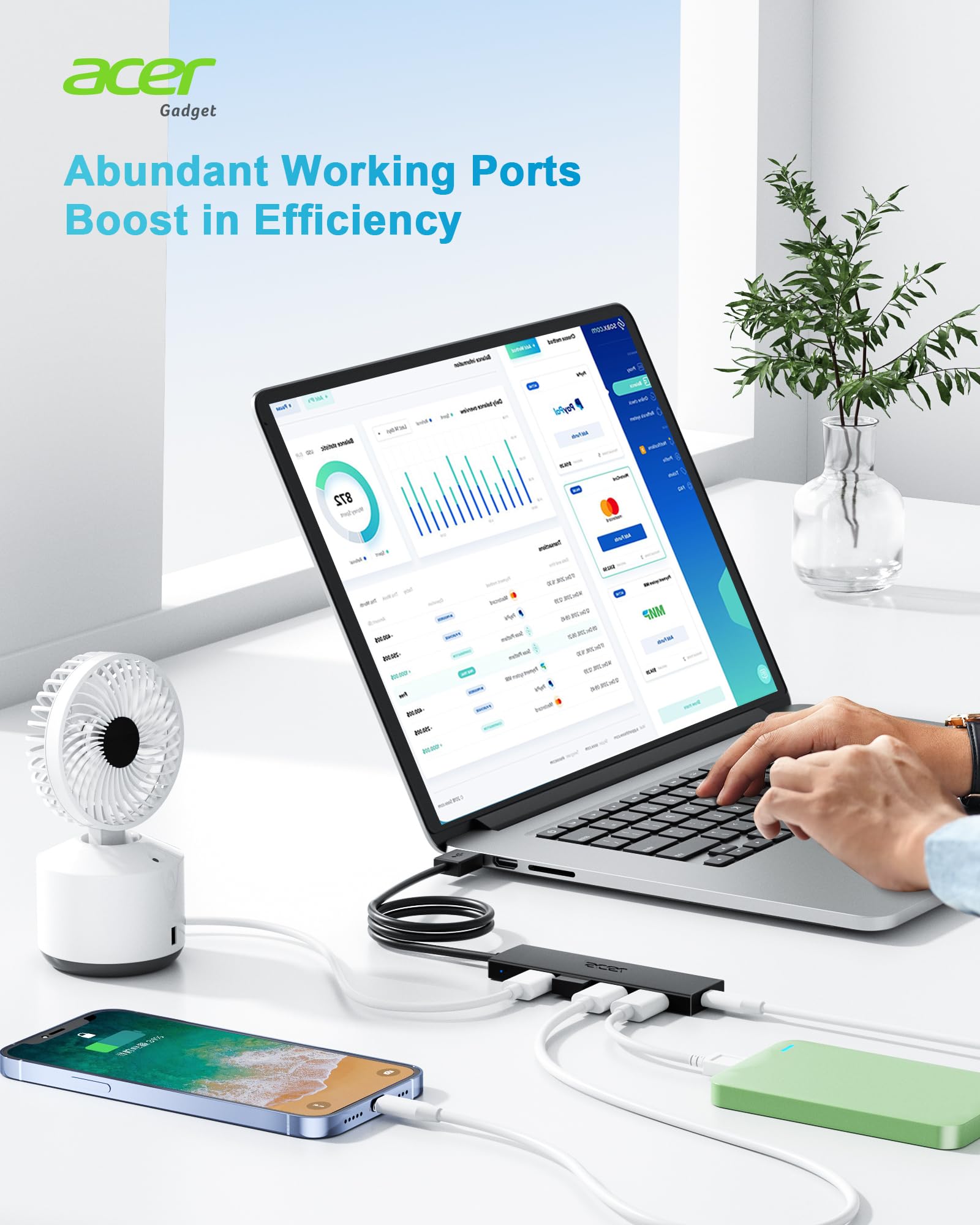 Foto 5 | Hub Usb Acer De 4 Puertos Usb 3.0 Con Puerto De Alimentación Tipo C Para Portátil - Venta Internacional.