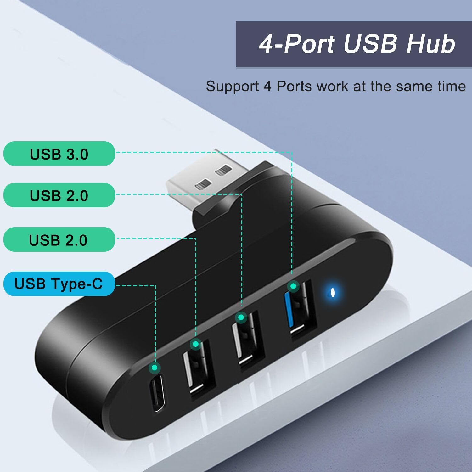 Foto 2 | Hub Usb Vienon Usb 3.0 De 4 Puertos Con 3 Puertos Usb Y 1 Puerto De Alimentación/datos Usb C - Venta Internacional.