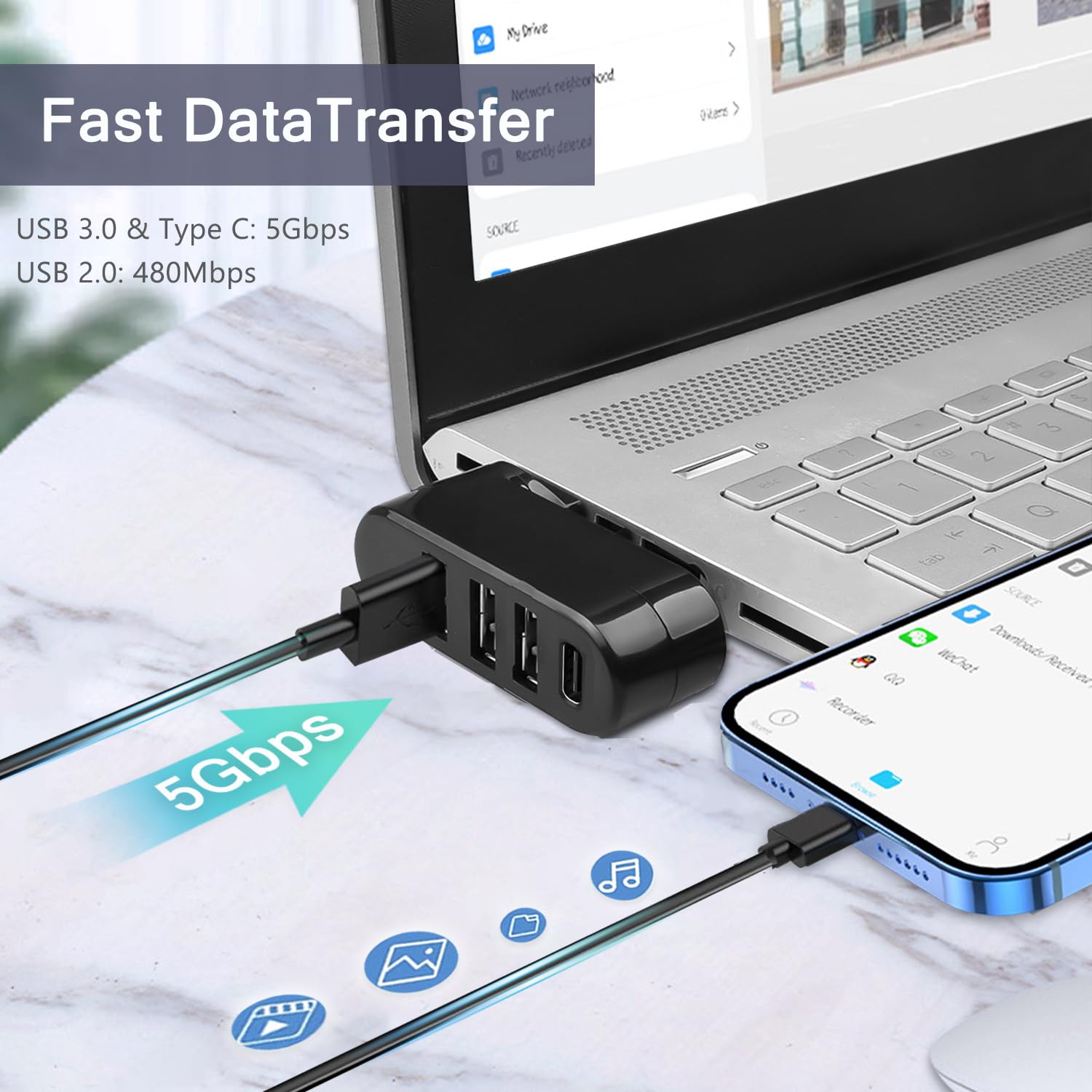 Foto 4 | Hub Usb Vienon Usb 3.0 De 4 Puertos Con 3 Puertos Usb Y 1 Puerto De Alimentación/datos Usb C - Venta Internacional.
